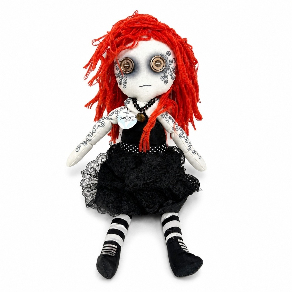 Gothic Girl Raven Overjoyed Boutique 17.5" Plush Doll Red Hair Button Eyes